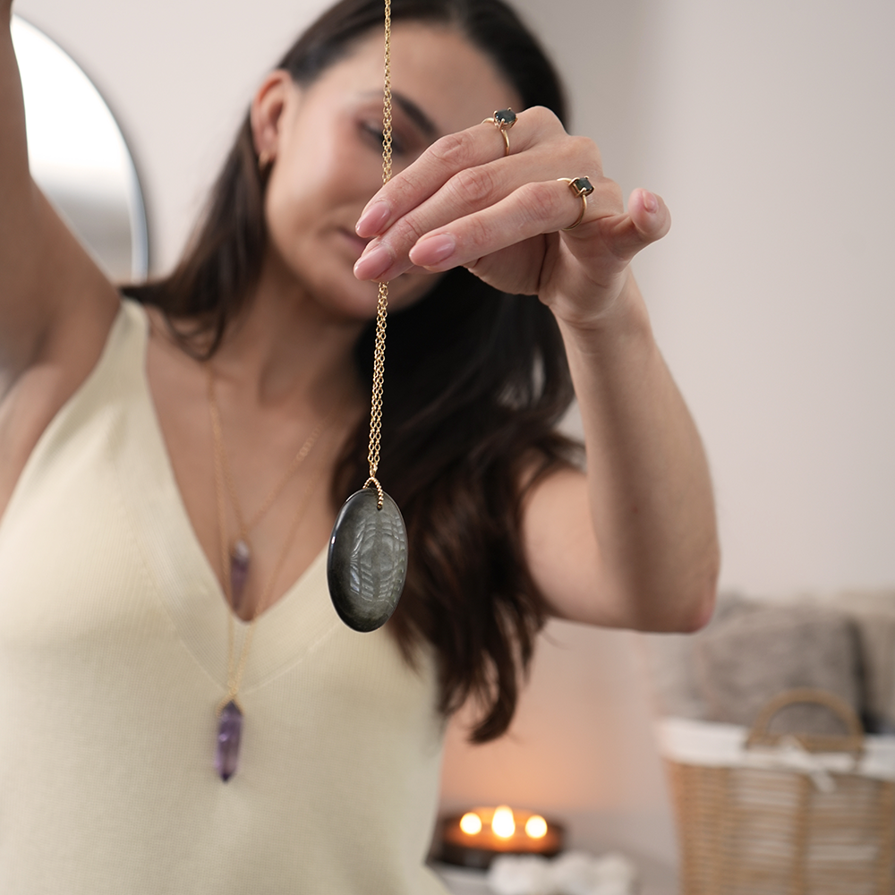 Raw Golden Obsidian Pebble Amulet
