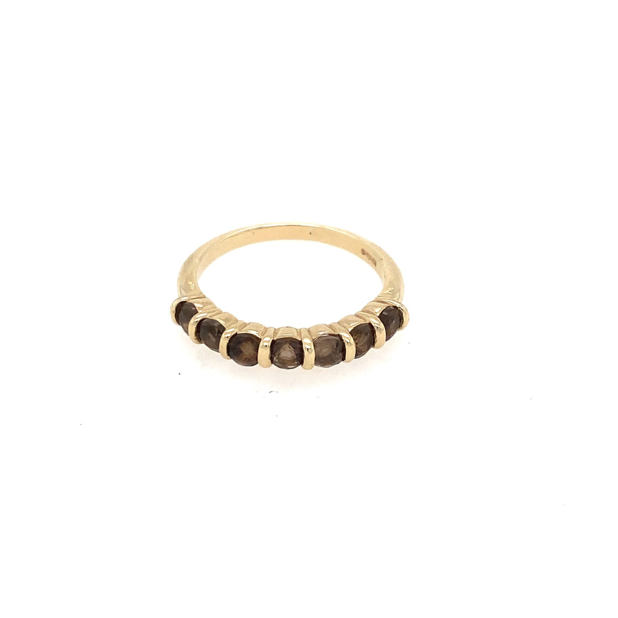 Gold ring with 7 quartz crystals: smokey Quartz, Citrine, Clear Quartz or Amethyst