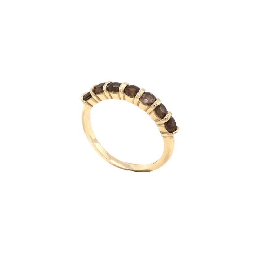 Gold ring with 7 quartz crystals: smokey Quartz, Citrine, Clear Quartz or Amethyst