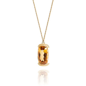 Citrine quartz amulet necklace on gold chain
