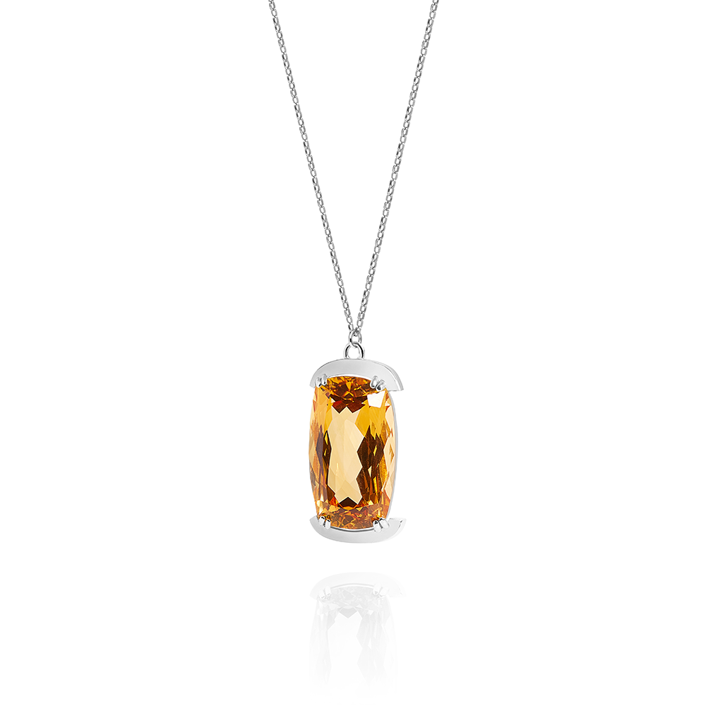 Citrine quartz amulet necklace on silver chain