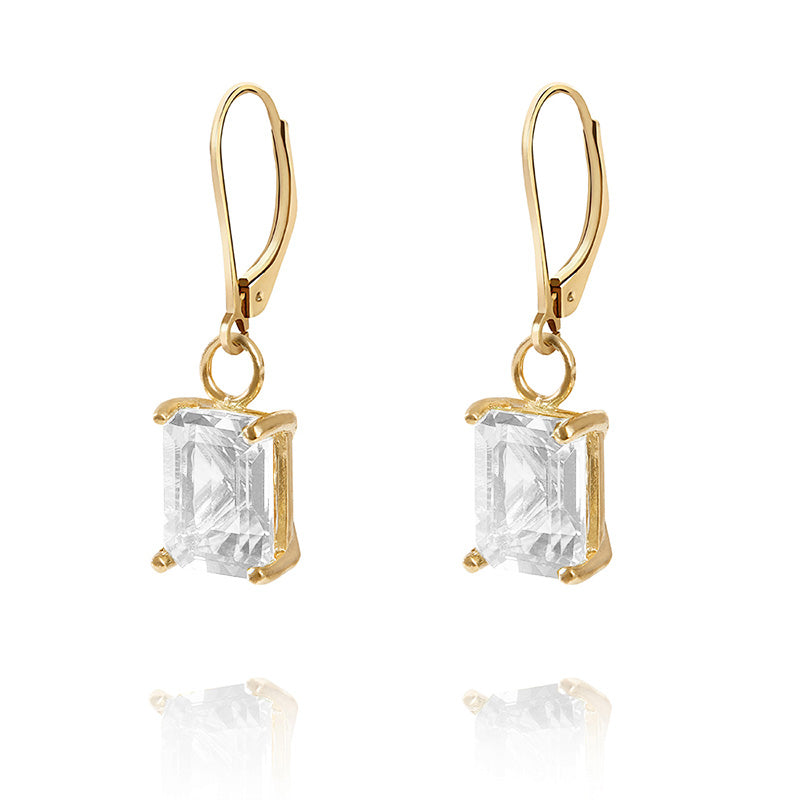 Gold or silver drop earrings with clear quartz