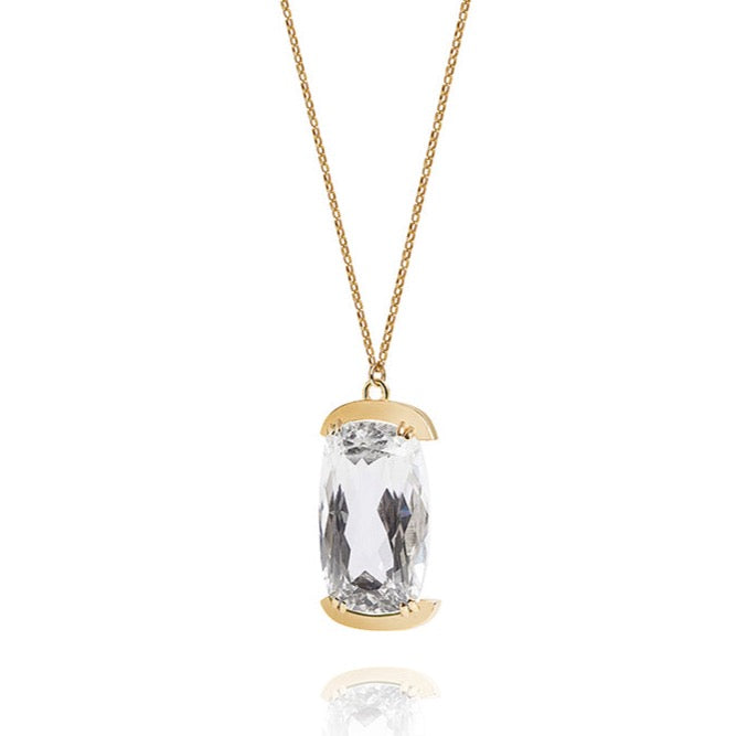 Clear Quartz Amulet Necklace with Gold Chain 
