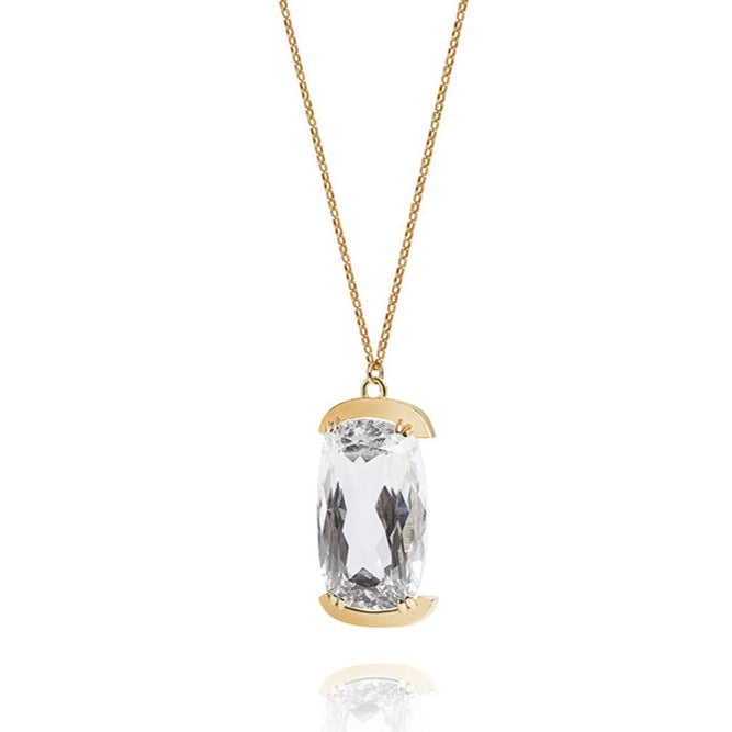 Clear Quartz Amulet Necklace with Gold Chain