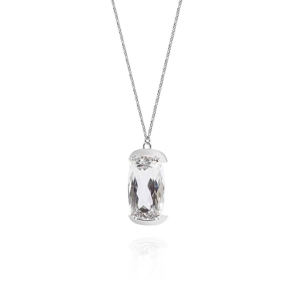 Clear Quartz Amulet Necklace with Silver Chain