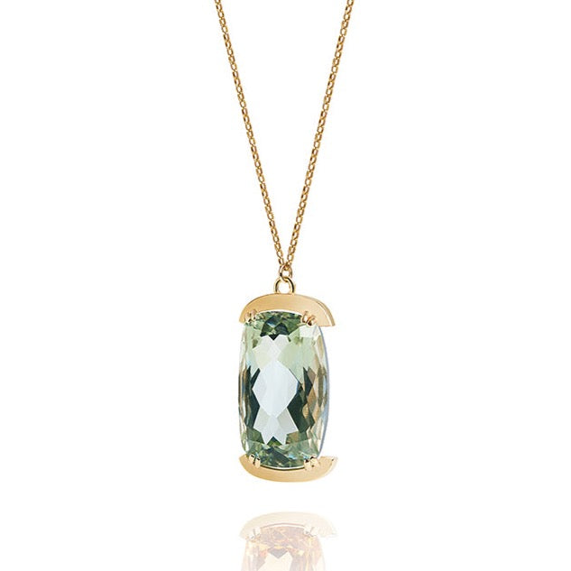 Green Amethyst Amulet Necklace on Gold Chain