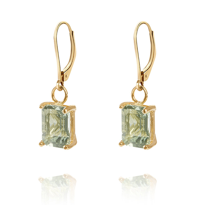 Gold or silver drop earrings with green amethyst 
