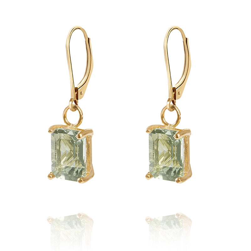 Gold or silver drop earrings with green amethyst