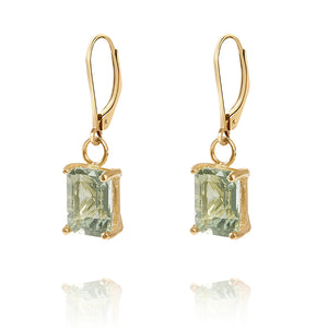 Gold or silver drop earrings with green amethyst