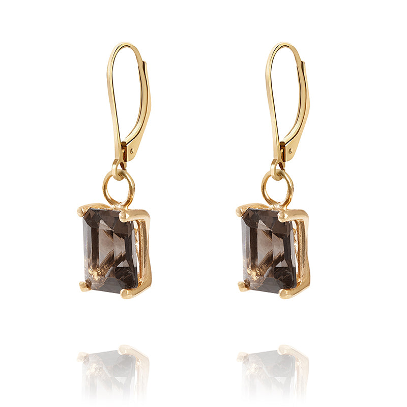 Gold or silver drop earrings with smokey quartz