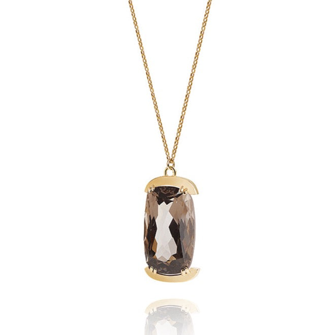 Smokey Quartz Amulet Necklace on Gold Chain