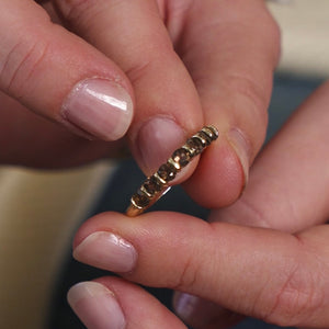 Gold ring with 7 quartz crystals: smokey Quartz, Citrine, Clear Quartz or Amethyst