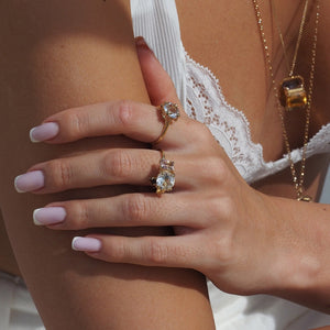 Gold ring with Citrine, Clear Quartz, Ametrine and Smokey Quartz