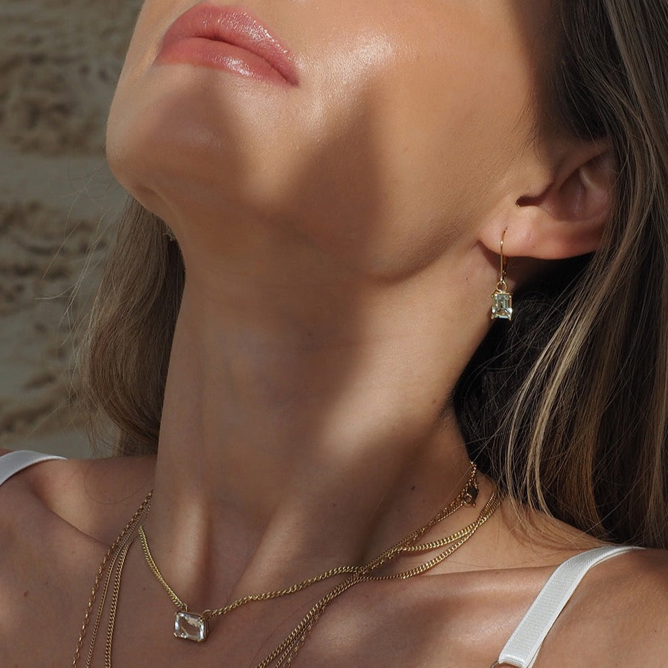 Gold or silver drop earrings with green amethyst
