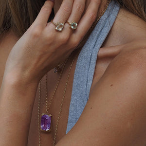 purple amethyst necklace on gold chain