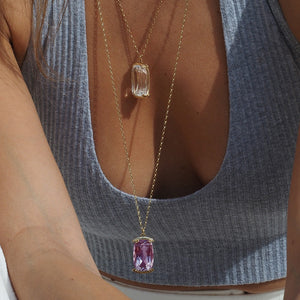 Purple Amethyst Necklace on Long Chain