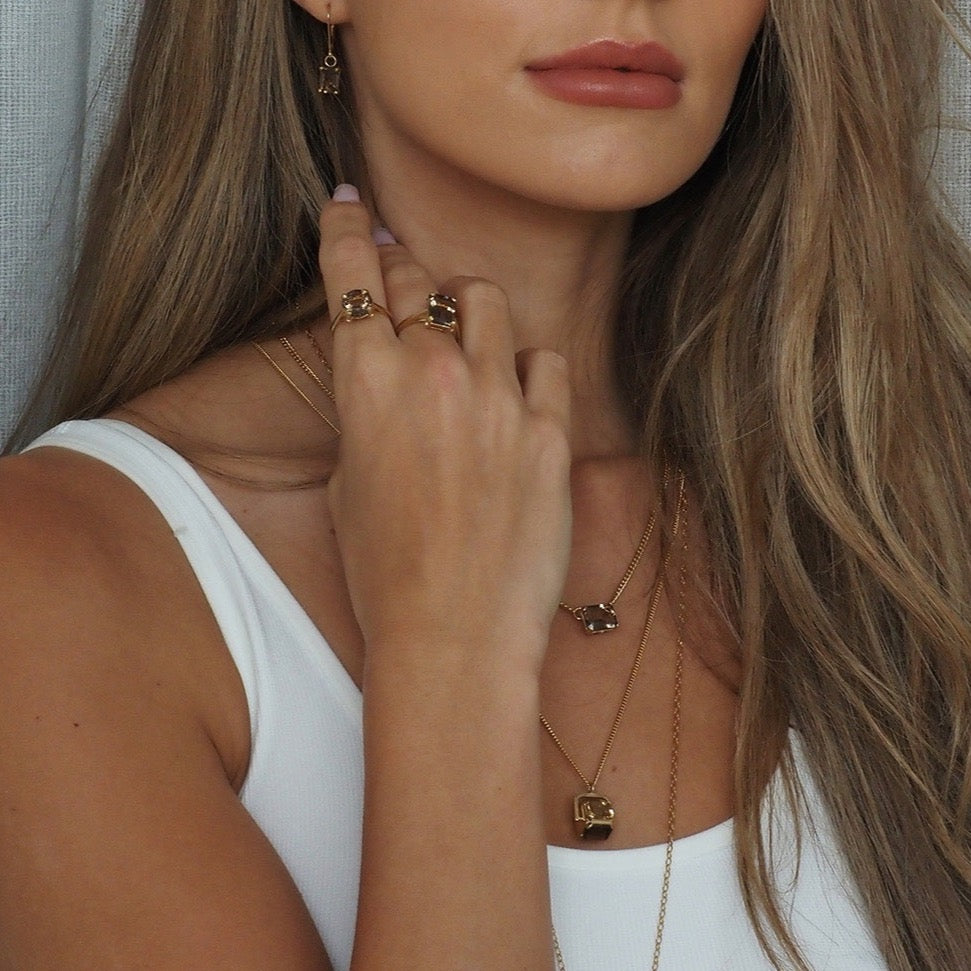 Gold or silver drop earrings with smokey quartz