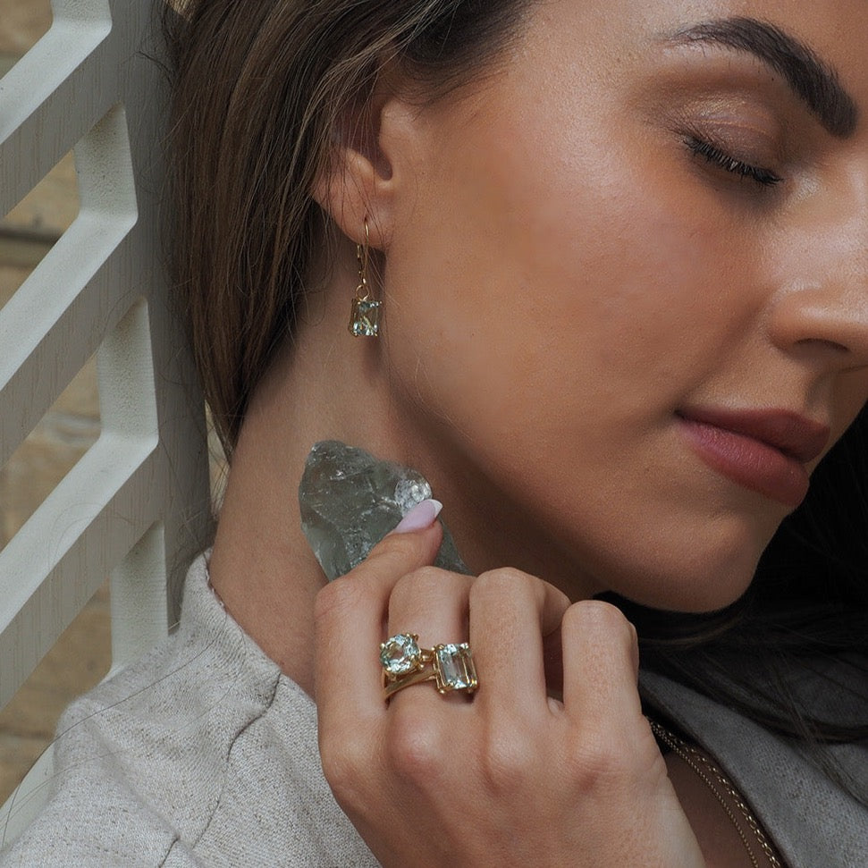 Gold or silver drop earrings with green amethyst
