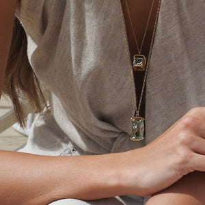 Green Amethyst Amulet Necklace on Gold Chain