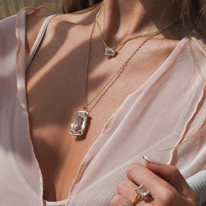 Clear Quartz Amulet Necklace with Gold Chain