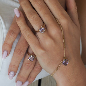 Gold ring with ametrine solitaire and 4 small diamonds