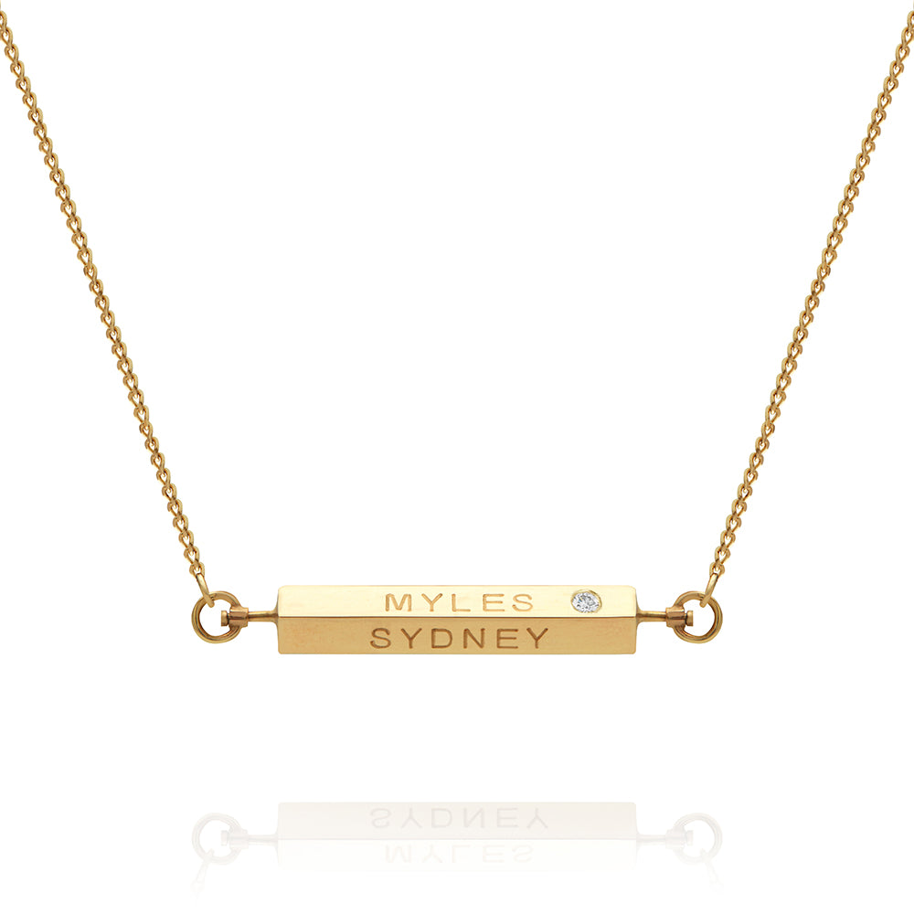 Personalised diamond 4 sided spinning bar necklace