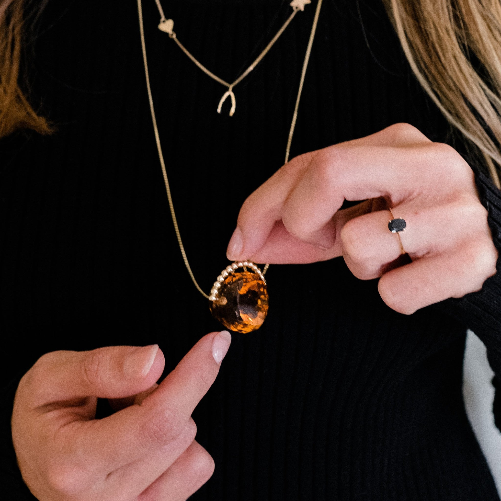 SPINNING PEACH MORGANITE PYRAMID NECKLACE