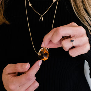 SPINNING PEACH MORGANITE PYRAMID NECKLACE