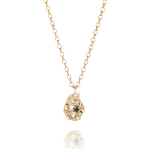 Medium Molten Coral Rock and Sapphire Necklace - Chunky Chain