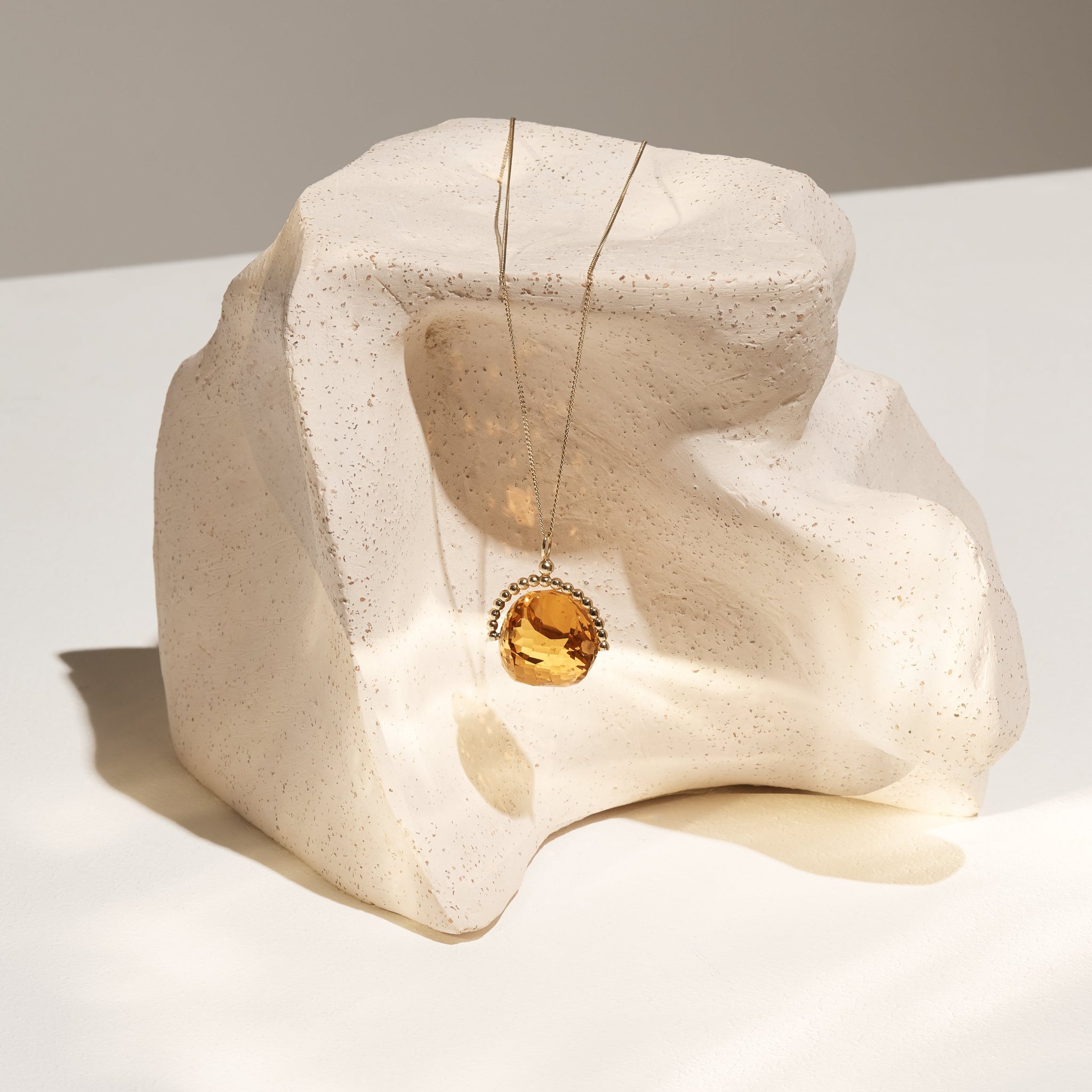 SPINNING PEACH MORGANITE PYRAMID NECKLACE