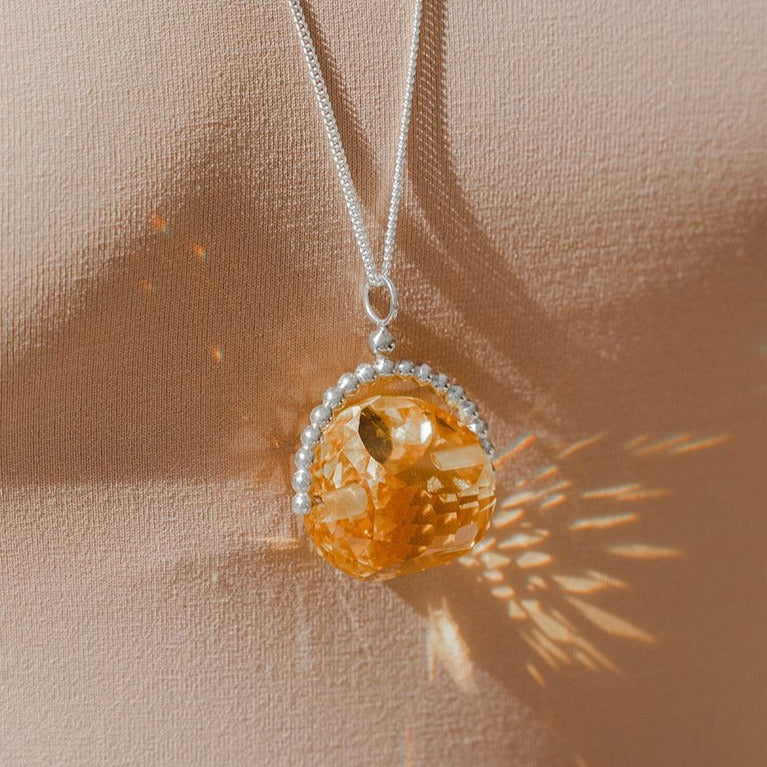SPINNING PEACH MORGANITE PYRAMID NECKLACE
