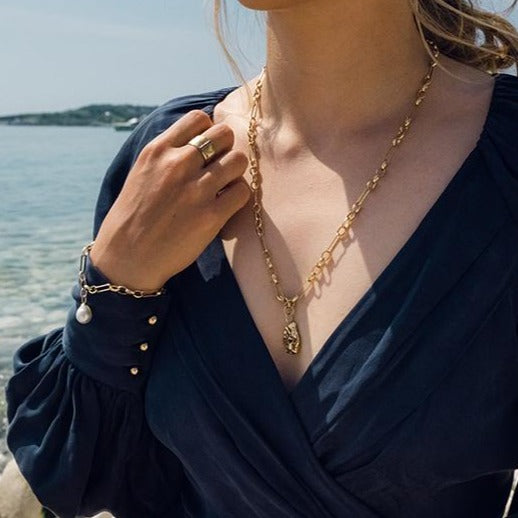 Medium Molten Coral Rock and Sapphire Necklace - Large Link Chain