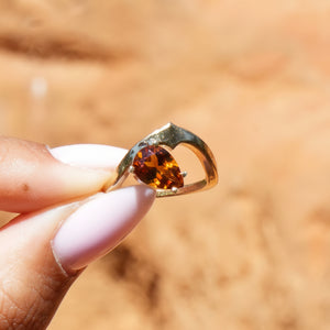 Waxing Crescent Solitaire Ring - Madeira Citrine