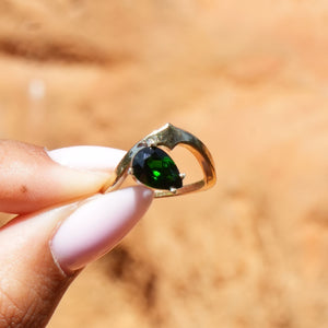 Waxing Crescent Solitaire Ring - Diopside
