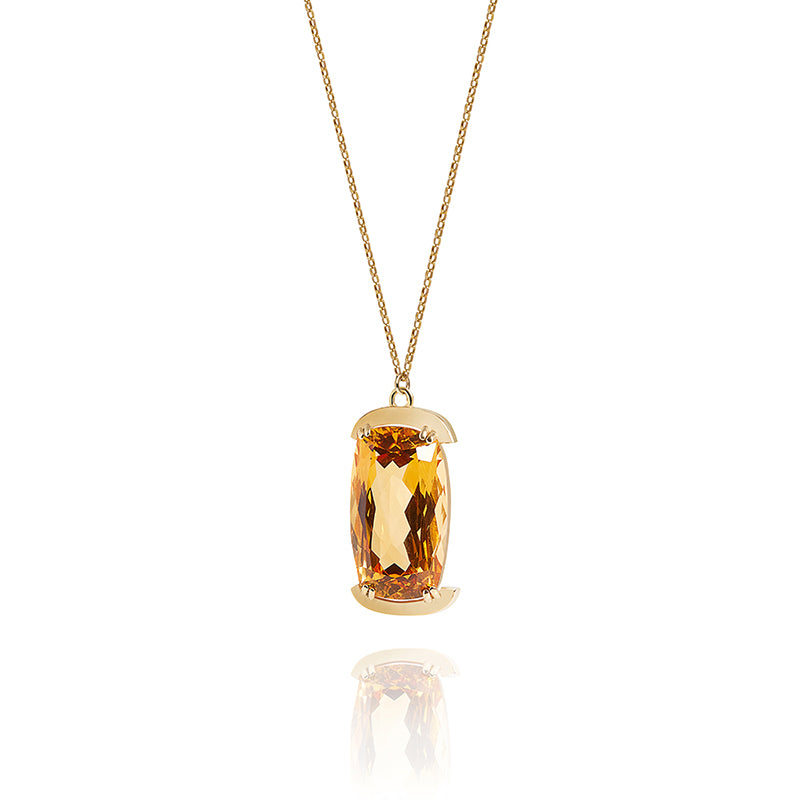 Citrine quartz amulet necklace on gold chain