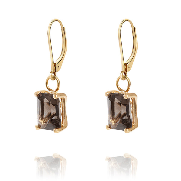 Smoky quartz earrings yellow on sale gold