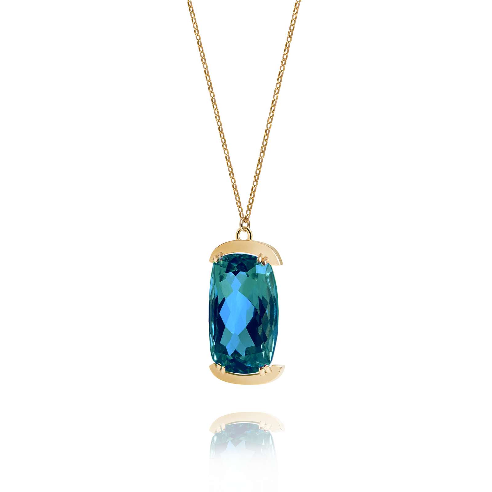 London Blue Topaz Amulet Necklace on Gold Chain