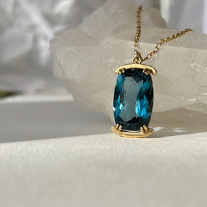 London Blue Topaz Amulet Necklace on Gold Chain
