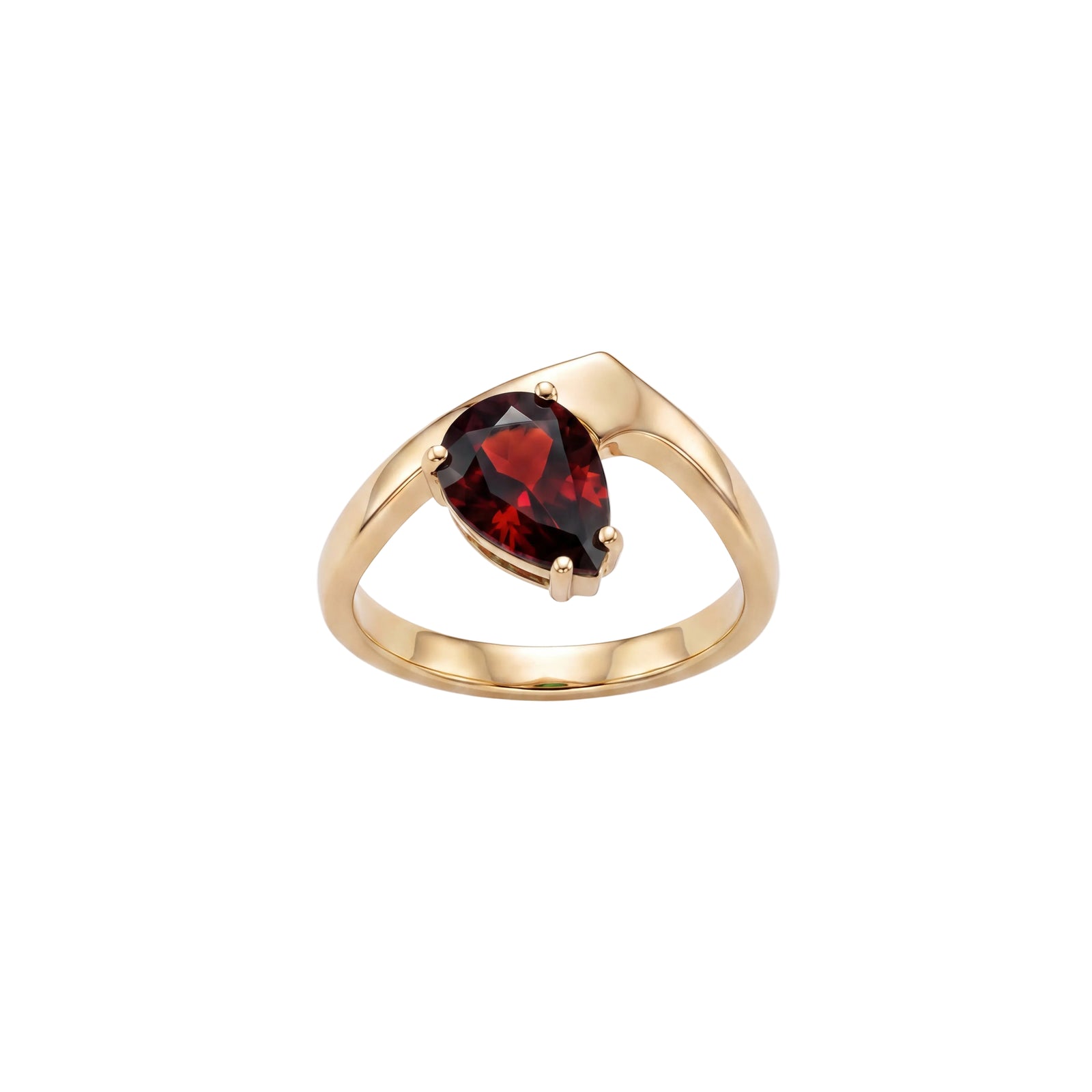 Waxing Crescent Solitaire Ring - Garnet