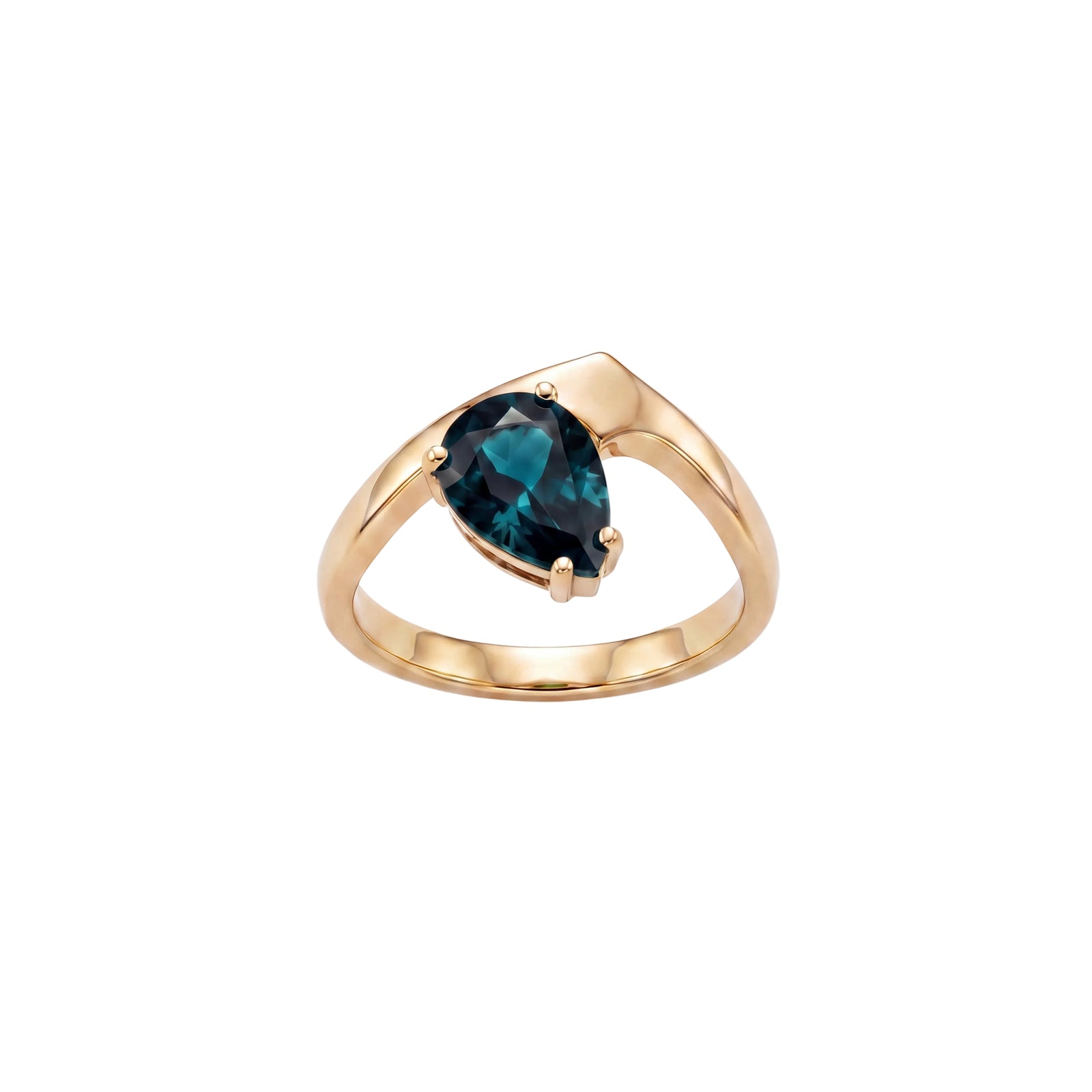 Waxing Crescent Solitaire Ring - London Blue Topaz