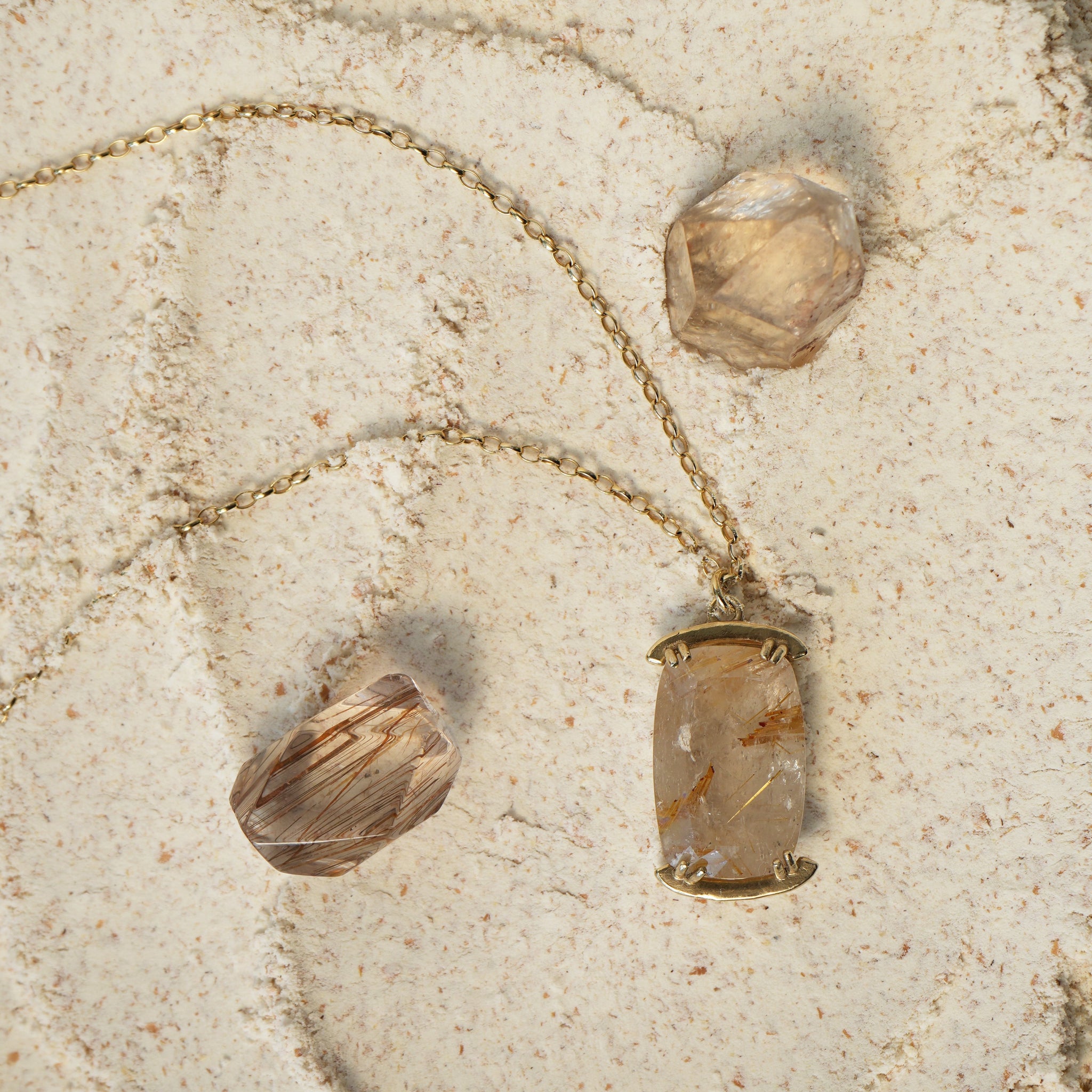 Faris Jewels Natural Golden Rutile Quartz Pendant – Sterling Silver 925, Oval Bezel Setting