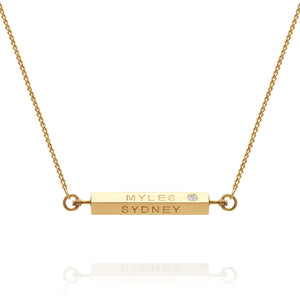 Personalised diamond 4 sided spinning bar necklace