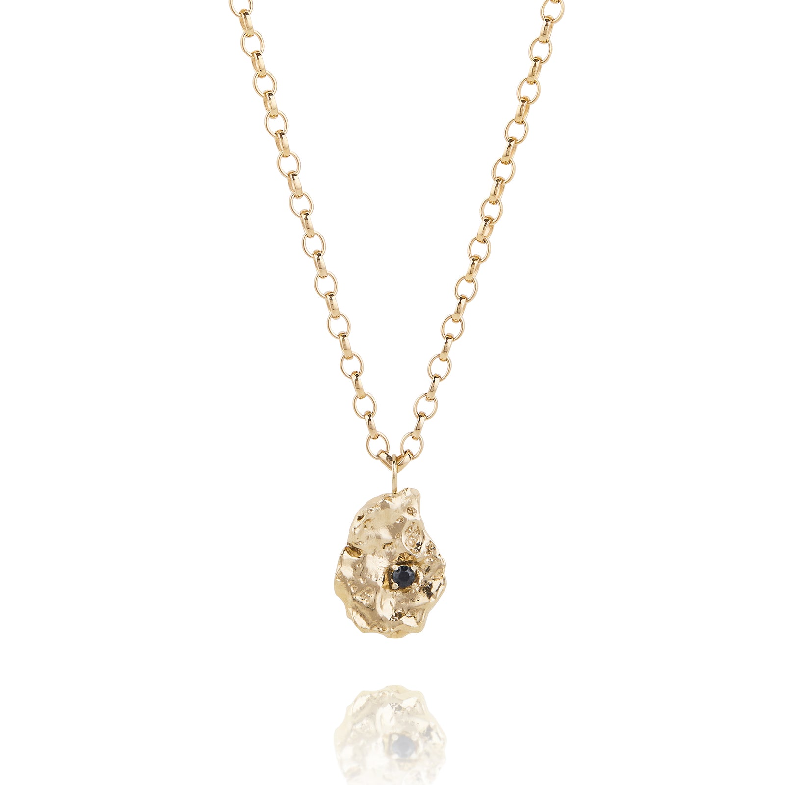 Medium Molten Coral Rock and Sapphire Necklace - Chunky Chain