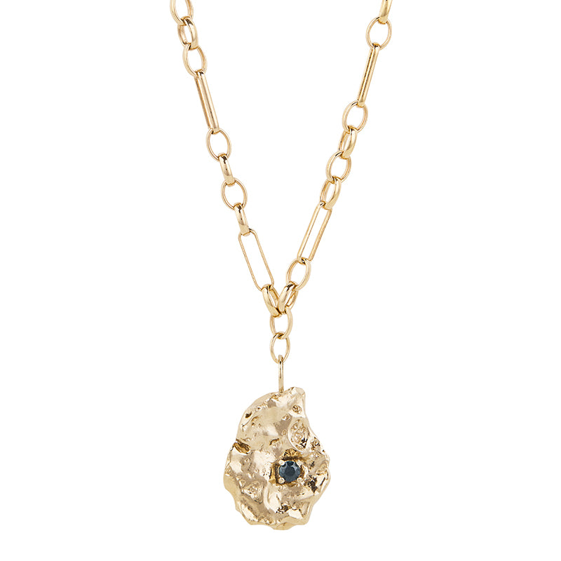 Medium Molten Coral Rock and Sapphire Necklace - Large Link Chain