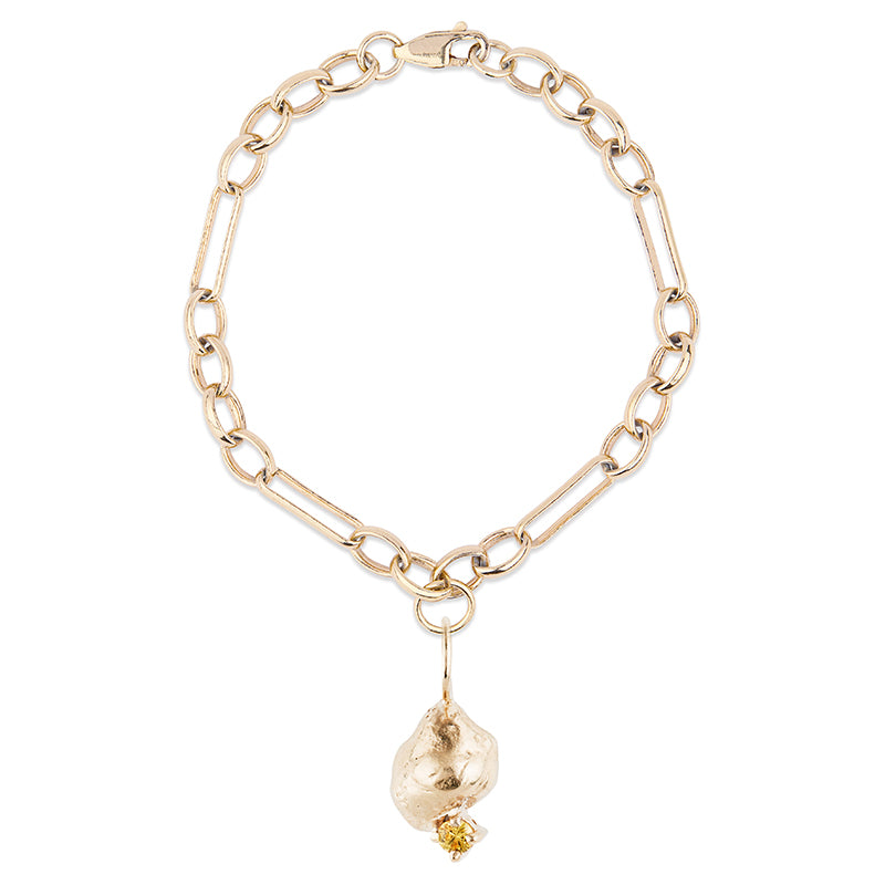 Molten Nugget with Sapphire Bracelet Charm - Large Link Chain