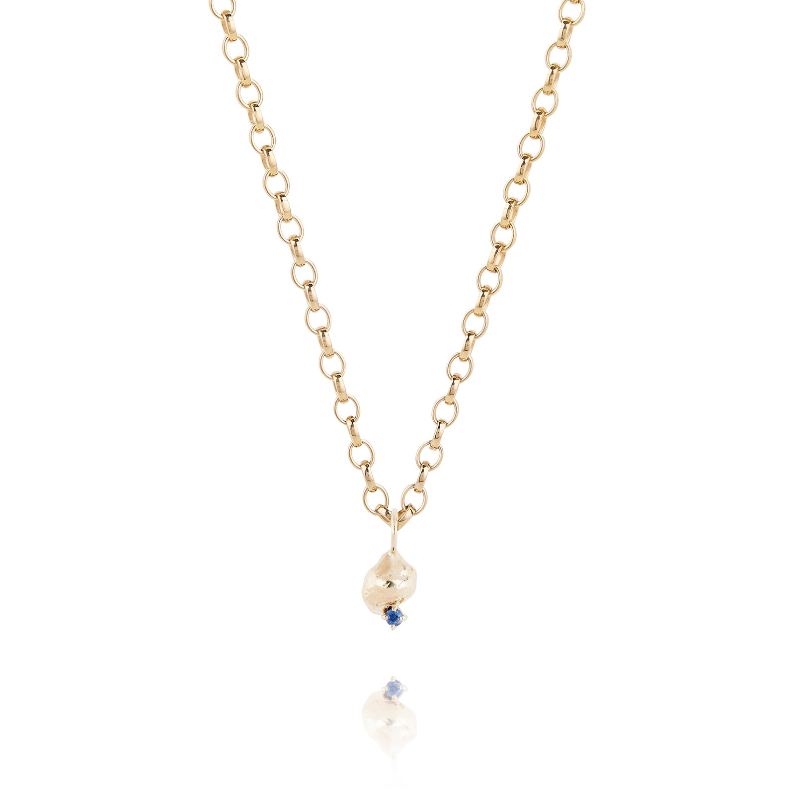 Molten Nugget and Sapphire Necklace - Chunky Chain