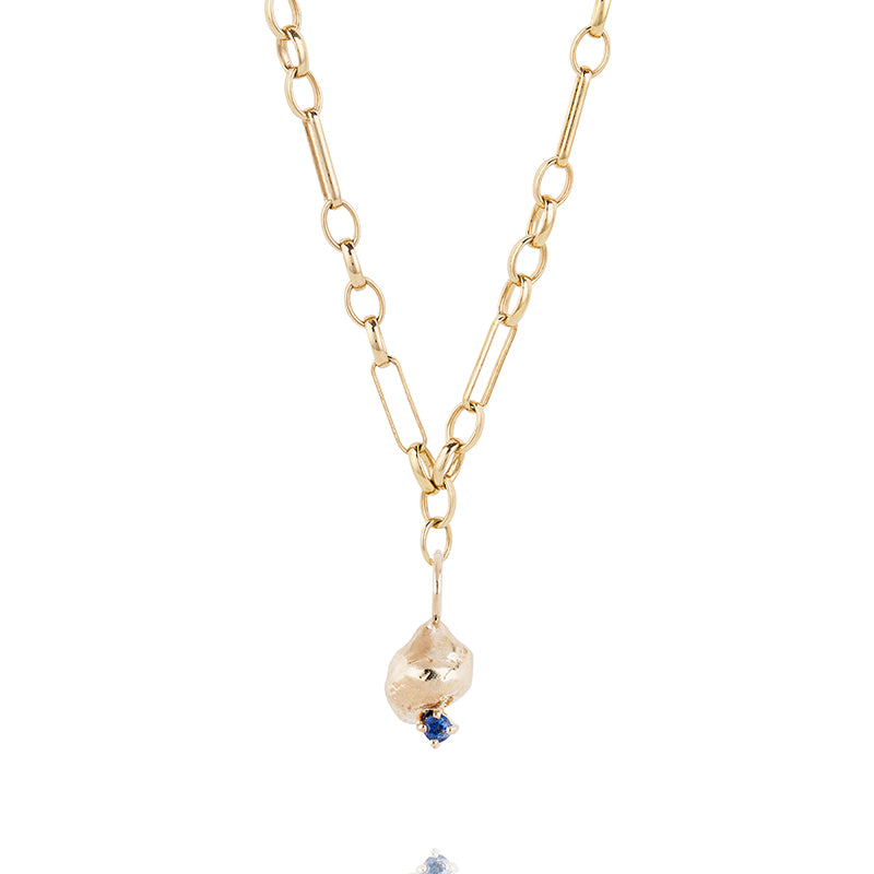 Molten Nugget and Sapphire Necklace - Large Link Chain