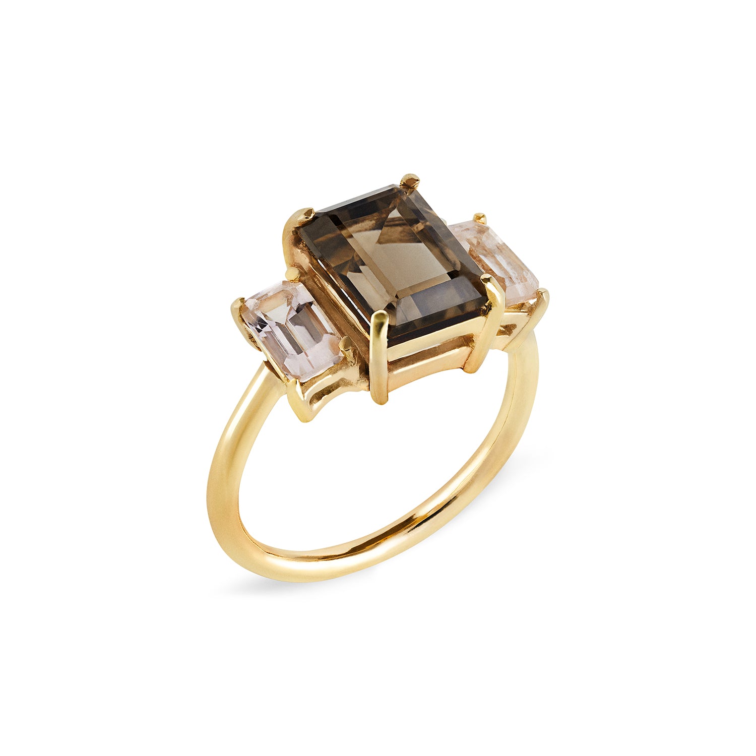 Smokey Quartz & Morganite Trilogy Ring