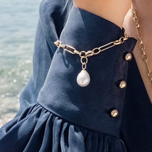 Baroque pearl bracelet charm - Large Link Chain