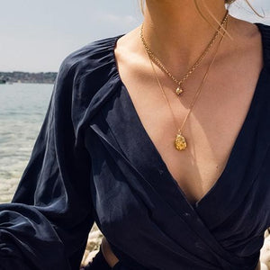 Molten Nugget and Sapphire Necklace - Fine chain